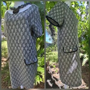 🔥Isaac Mizrahi Black White Tweed Midi Dress Size Large EUC & FREE GIFT